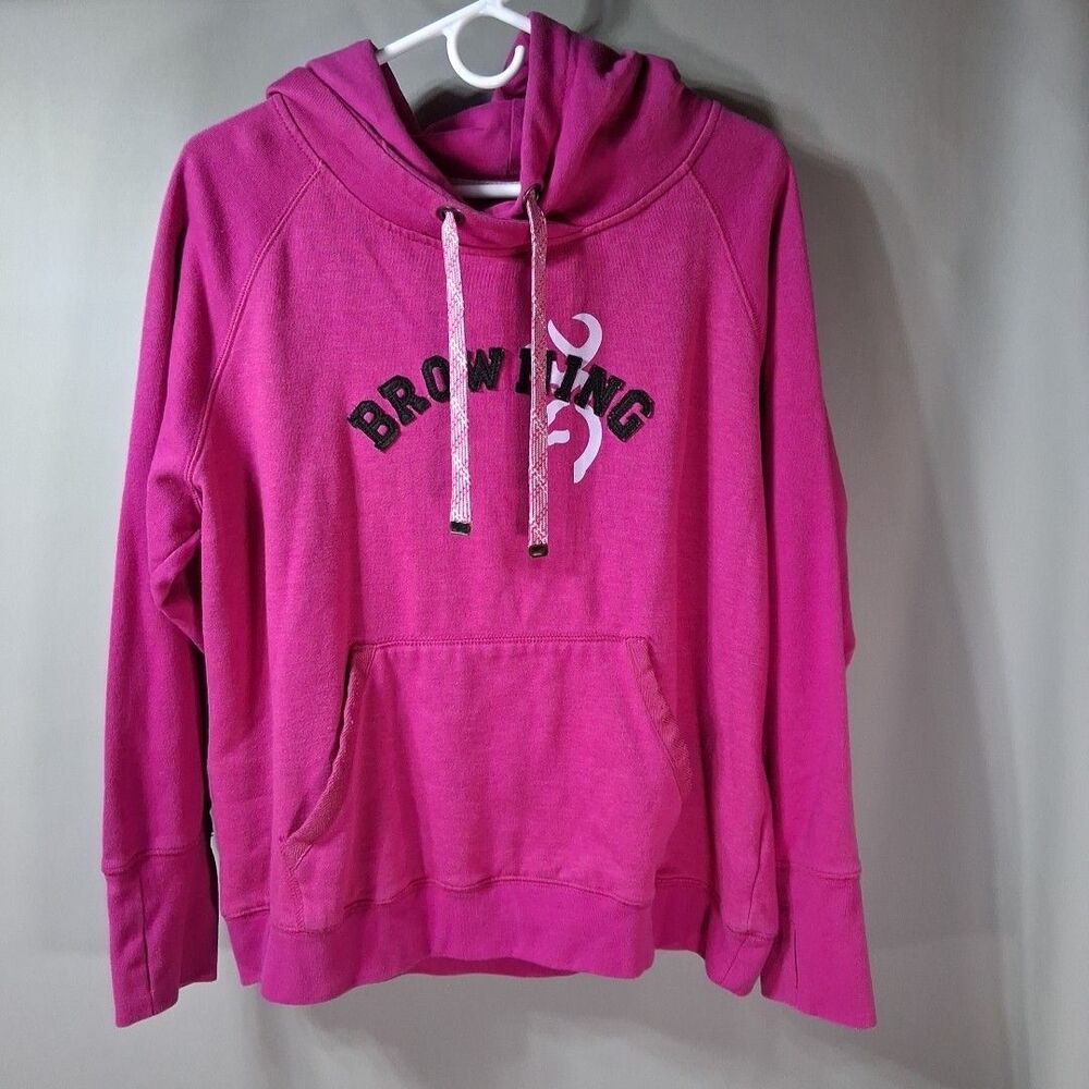 Browning Women's XL Pink‎ Fleece Pullover Hoodie Buckmark Logo Gorpcore Hunting